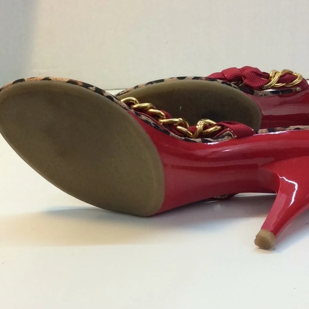 Delicious Red, Gold& Leopard Sandals with Red Sole - Picture 12 of 16
